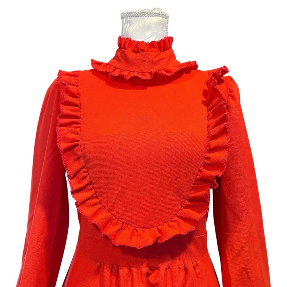 Vintage 70s JC Penney Red Ruffle Maxi Dress Sz M - Picture 13 of 16